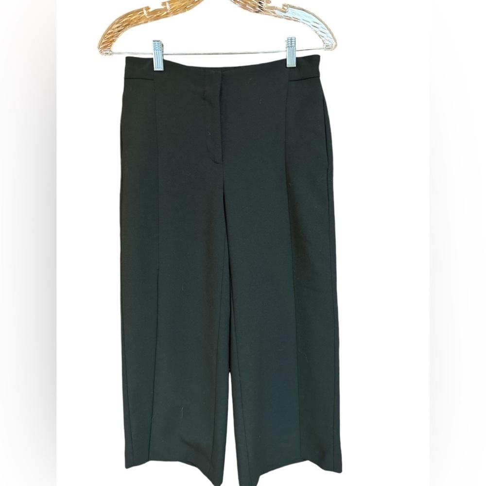 White House Black Market Wide Leg Crop Split Front Seam Black Dress Trousers S0